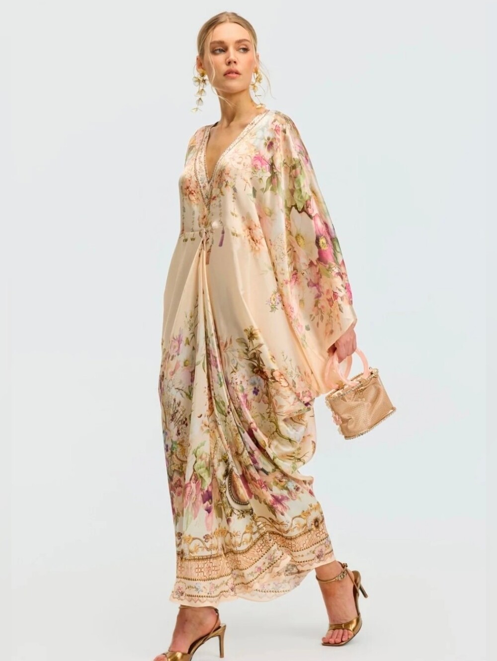 Camilla Blush Floral Embellished V-Neck Kaftan